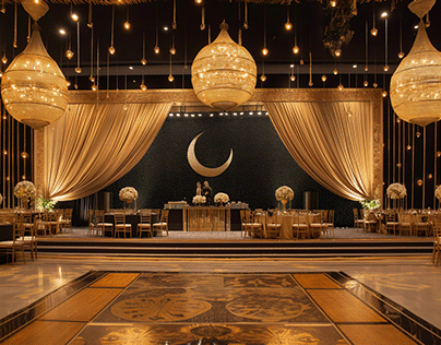 Elegant Ramadan Gathering: Black & Gold Event Decor