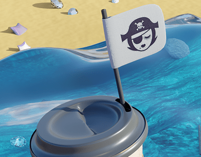Pirate cafe, diamonds and paper cup