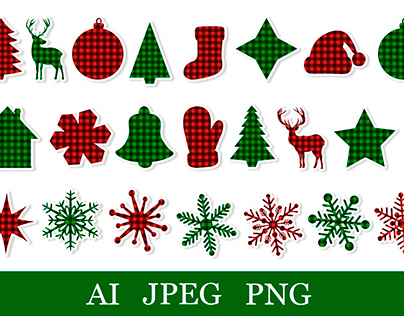 Christmas Sticker Buffalo plaid. Stickers Printable PNG