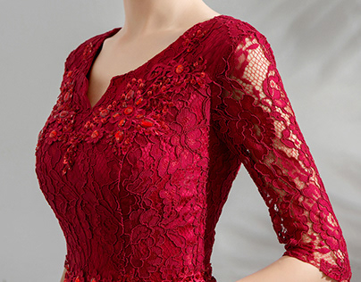 Round Neck Red Lace Bridesmaid Dress Online UK
