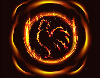 Fiery rooster in a fiery aureole , symbol of 2017 by th