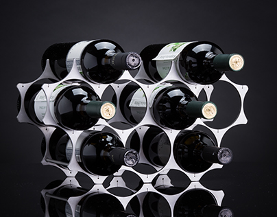 Wine rack of brushed stainless steel
