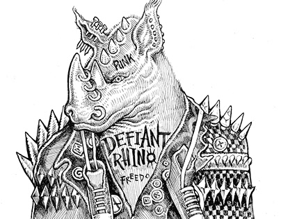 Logo and mascot of the Defiant Rhino brand