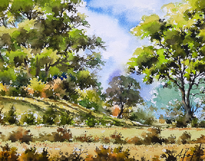 ' Fields and trees ' - Watercolor.. available..$200 ..