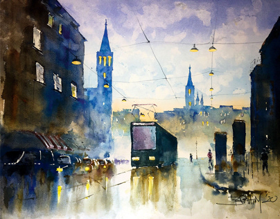 Watercolor Cityscape