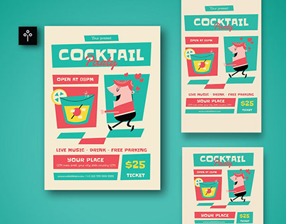 Green MIdcentury Cocktail Party Flyer Set 001