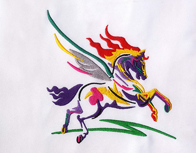 COLORFUL FLYING PEGASUS HORSE EMBROIDERY DESIGN