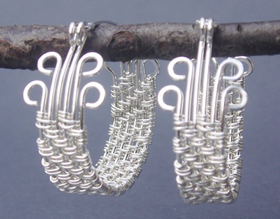 Silver Twill Weave Hoop Earrings