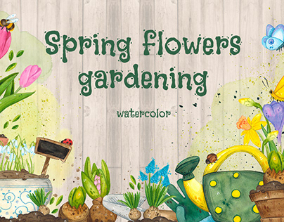Spring flowers gardening watercolor