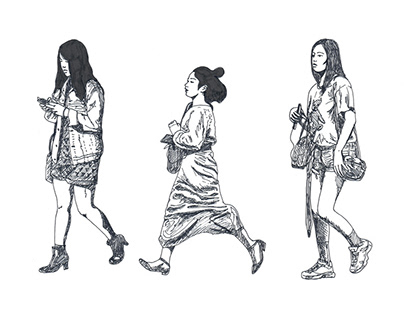 Illustration : japonaises qui marchent 2
