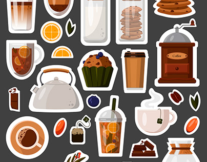Drinks and sweets set. Sticker pack.