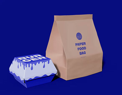Free Paper Food Bag & Burger Box Mockup
