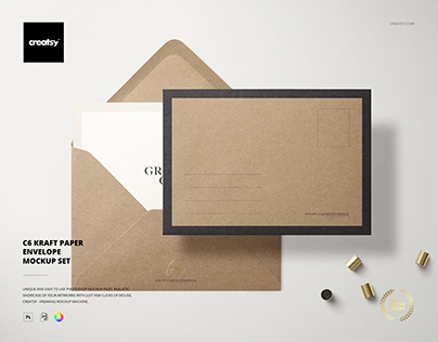 C6 Kraft Paper Envelope Mockup Set