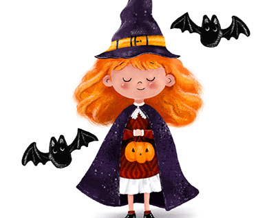 illustration in Procreate; Witch, Halloween, Bat