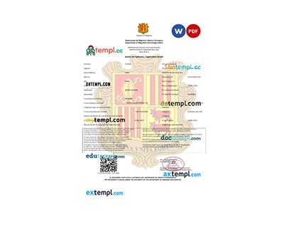 Andorra e-visa Word and PDF template, fully editable