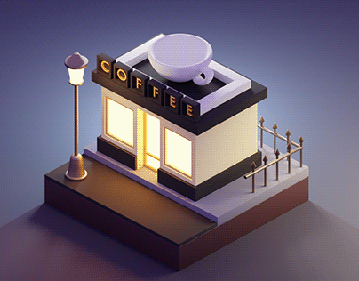Modeling a 3D coffee shop on 3D Blender