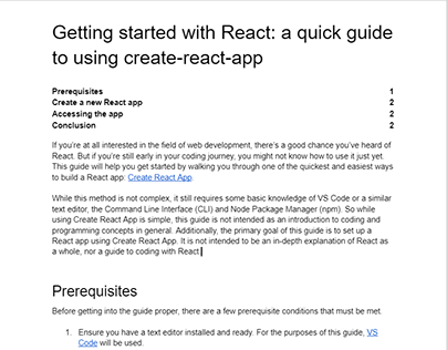 Technical Writing - A guide to Create React App