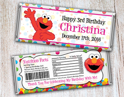 Custom Elmo Birthday Candy Bar Wrapper Design