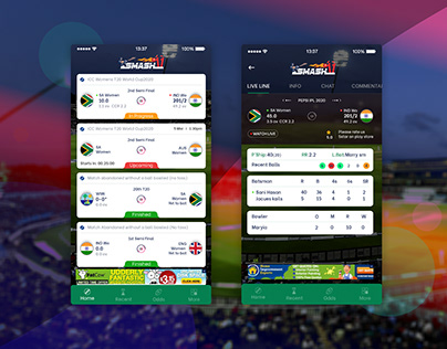 Live Cricket Match Mobile App UI Design