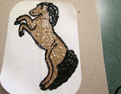 Handpainted rearing horse on iron on patch/applique.