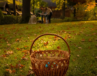 Folk basket golden autumn meadow