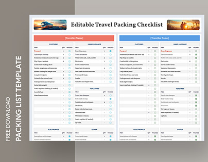 Free Editable Online Travel Packing Checklist Template