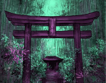 Digital Illustration - The Takinoo Shrine