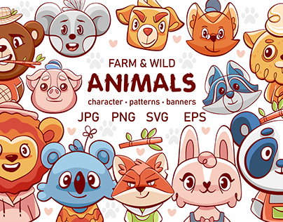 Farm & Wild Animals Cartoon Set