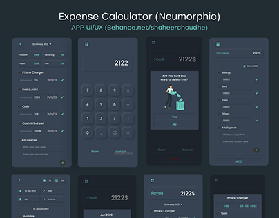 Expense Calculator Neumorphic App Design