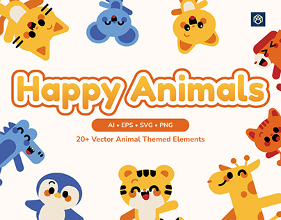Happy Colorful Animals Element Pack