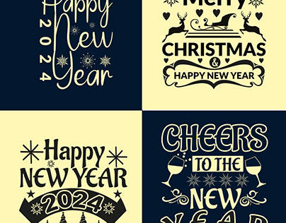 HAPPY NEW YEAR AND MERRY CHRISTMAS TYPOGRAPHY DESIGN