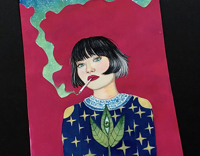 Smoking lady with plant