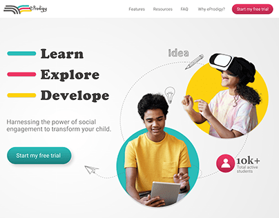 Landing page for eProdigy - Online Education Platform