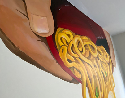 Mural art, ramen, noodles, acrylics, murales