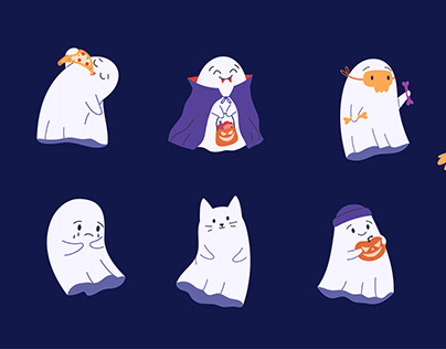 Set of cute funny ghosts