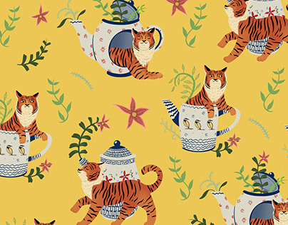 Tiger in a Teapot Textile Pattern