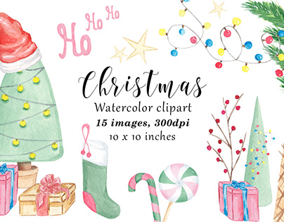 Watercolor Christmas Clipart Bundle PNG