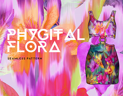 Phygital flora. Seamless pattern