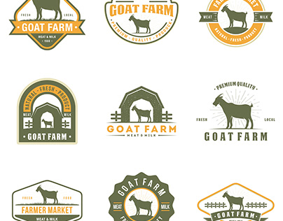 Set of Goat farm Emblems, Badges and Logo Designs.