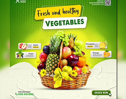 fresh healthy groceries social media post banner