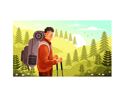 Man Hiking on Mountain Illustration