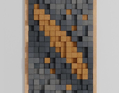 Wall art wood mosaic tiles panel decor frame