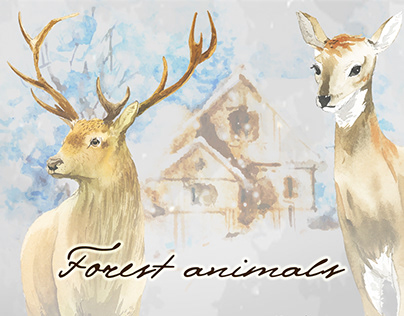 Forest animals in watercolor style