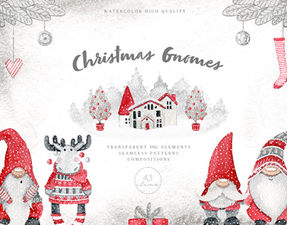 Watercolor Christmas gnomes
