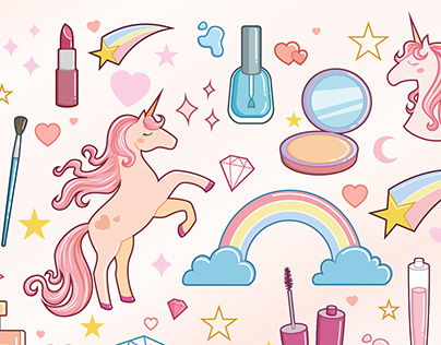 Unicorn and makeup stickers set 🦄