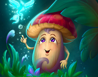 Fairy mushroom 2D illustration
