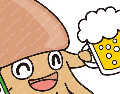 楽しそうにビールを持つイカのイラスト-Squid happily holding beer-