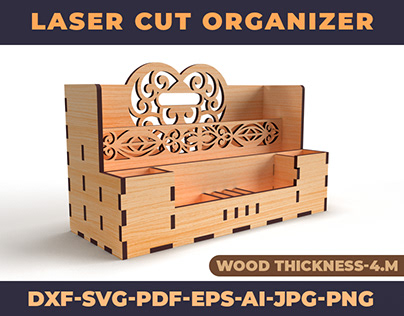 Laser cut wooden desktop organizer svg