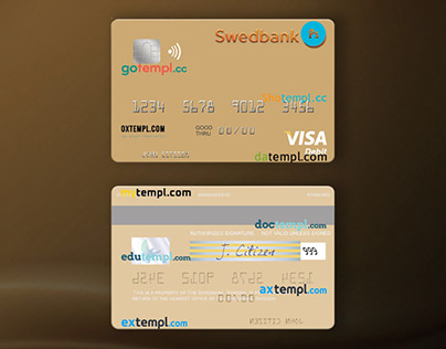 Sweden Swedbank visa debit card template