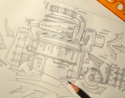 Sketches, drawings of engines